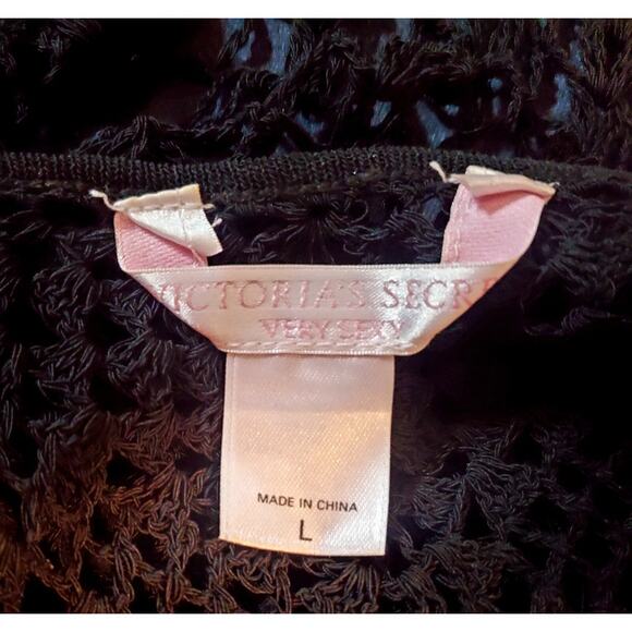 Victorias Secret Crochet Knit Black Fringe Cami Tank Top NWT Biker LGE.Boho New - Picture 9 of 12